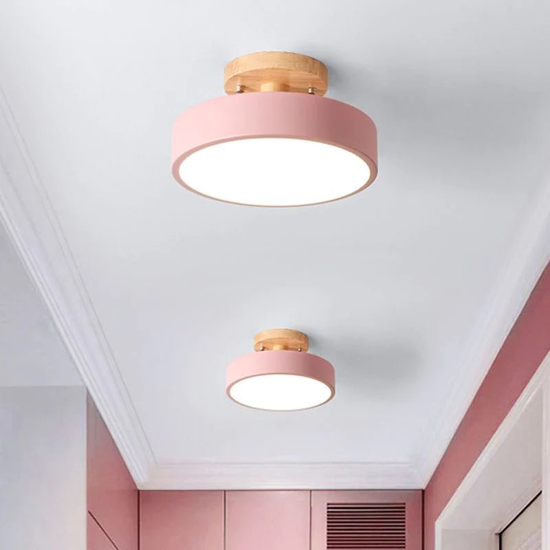 Loftlampe med træfod, cirkulær LED-diffuser, moderne semi-indbygget design