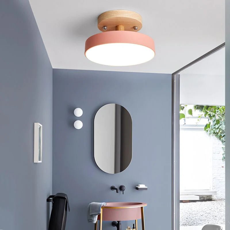 Loftlampe med træfod, cirkulær LED-diffuser, moderne semi-indbygget design