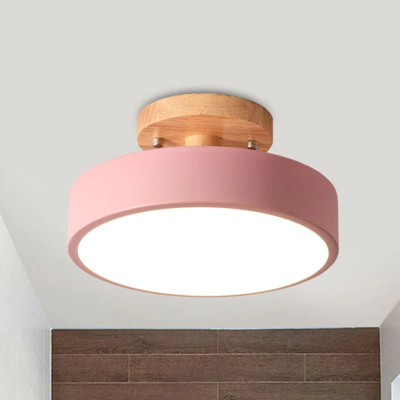 Loftlampe med træfod, cirkulær LED-diffuser, moderne semi-indbygget design