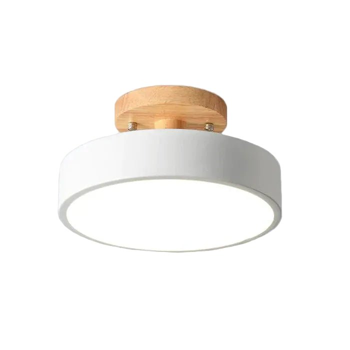 Loftlampe med træfod, cirkulær LED-diffuser, moderne semi-indbygget design