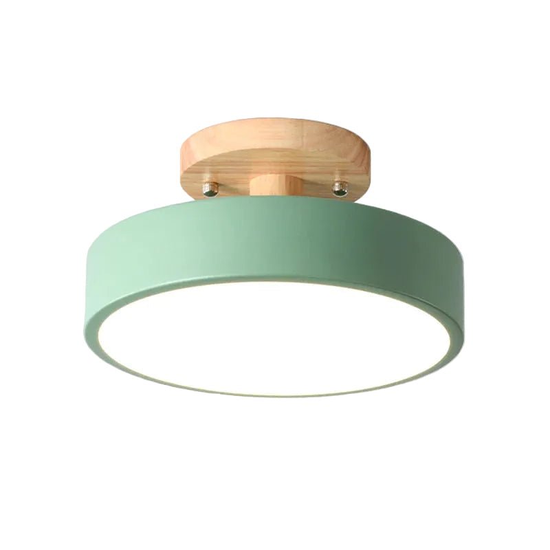 Loftlampe med træfod, cirkulær LED-diffuser, moderne semi-indbygget design