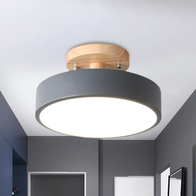 Loftlampe med træfod, cirkulær LED-diffuser, moderne semi-indbygget design