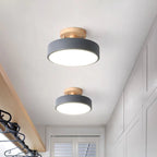 Loftlampe med træfod, cirkulær LED-diffuser, moderne semi-indbygget design
