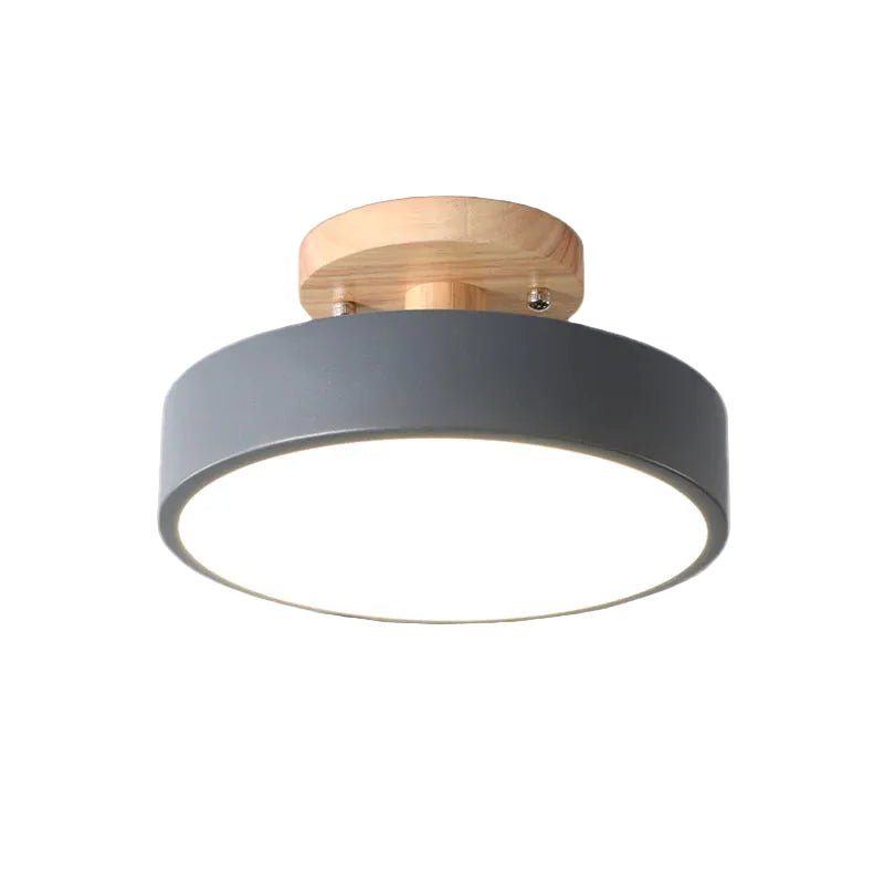 Loftlampe med træfod, cirkulær LED-diffuser, moderne semi-indbygget design