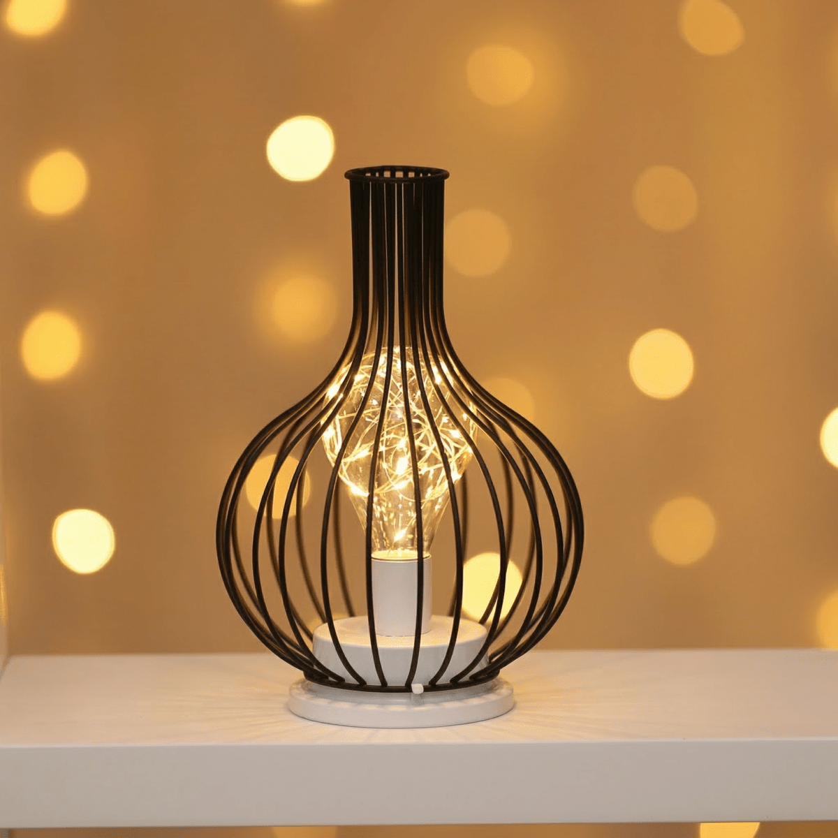 Bordlampe i burstil, industrielt jerntråddesign, 15-tommers batteridrevet LED