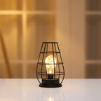 Bordlampe i burstil, industrielt jerntråddesign, 15-tommers batteridrevet LED