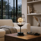 Bordlampe i burstil, industrielt jerntråddesign, 15-tommers batteridrevet LED