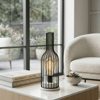 Bordlampe i burstil, industrielt jerntråddesign, 15-tommers batteridrevet LED