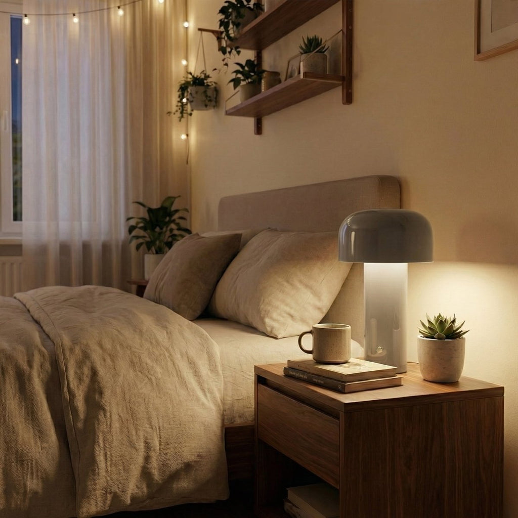 Candeeiro de Secretária com Cúpula em Forma de Cogumelo, Regulável ao Toque, Luz LED, Base de Metal de 12 Polegadas