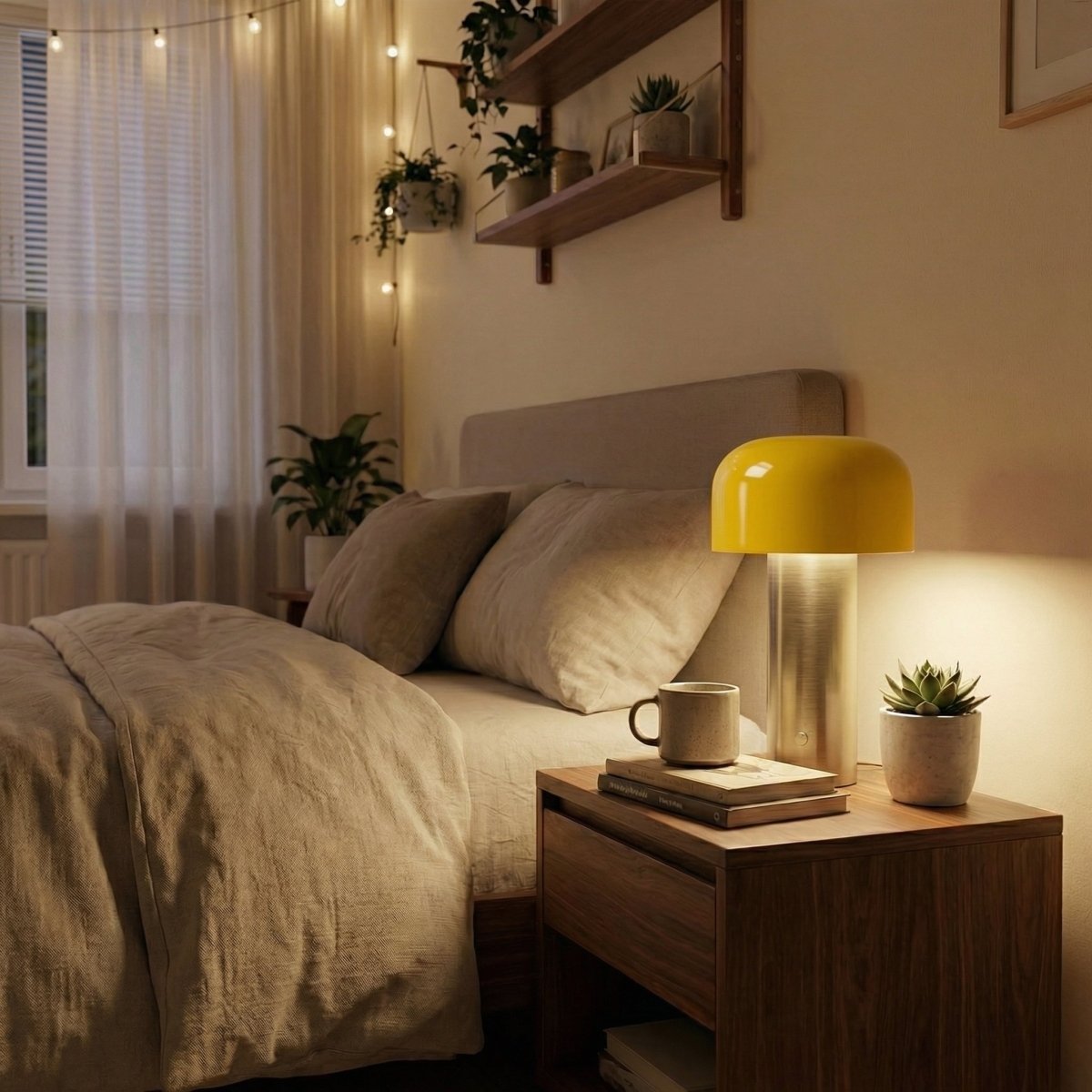 Candeeiro de Secretária com Cúpula em Forma de Cogumelo, Regulável ao Toque, Luz LED, Base de Metal de 12 Polegadas