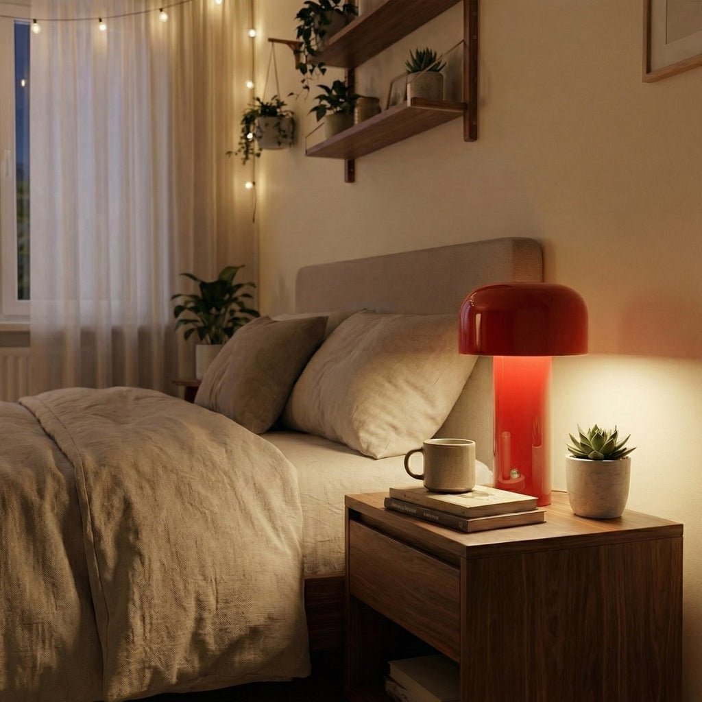 Candeeiro de Secretária com Cúpula em Forma de Cogumelo, Regulável ao Toque, Luz LED, Base de Metal de 12 Polegadas