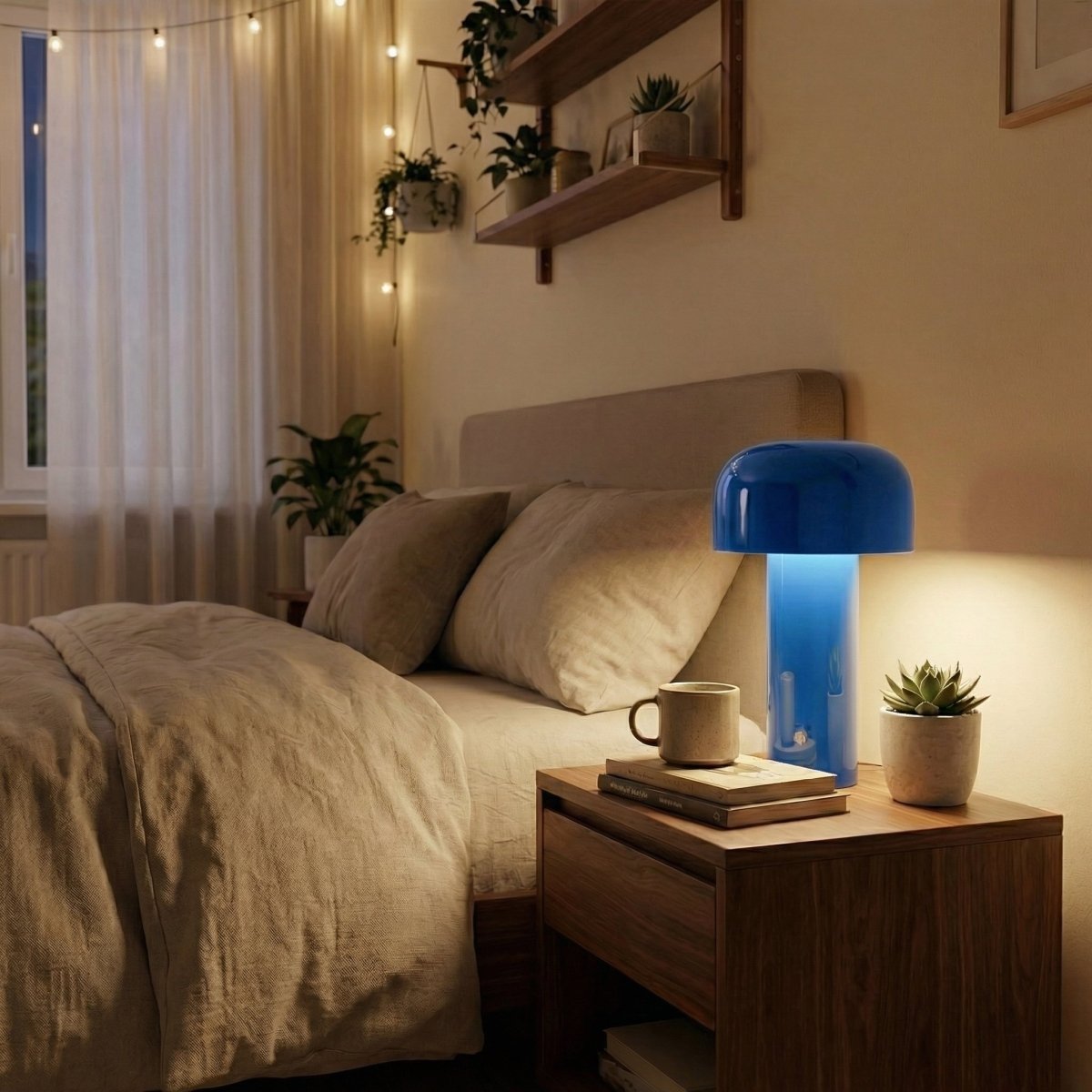 Candeeiro de Secretária com Cúpula em Forma de Cogumelo, Regulável ao Toque, Luz LED, Base de Metal de 12 Polegadas