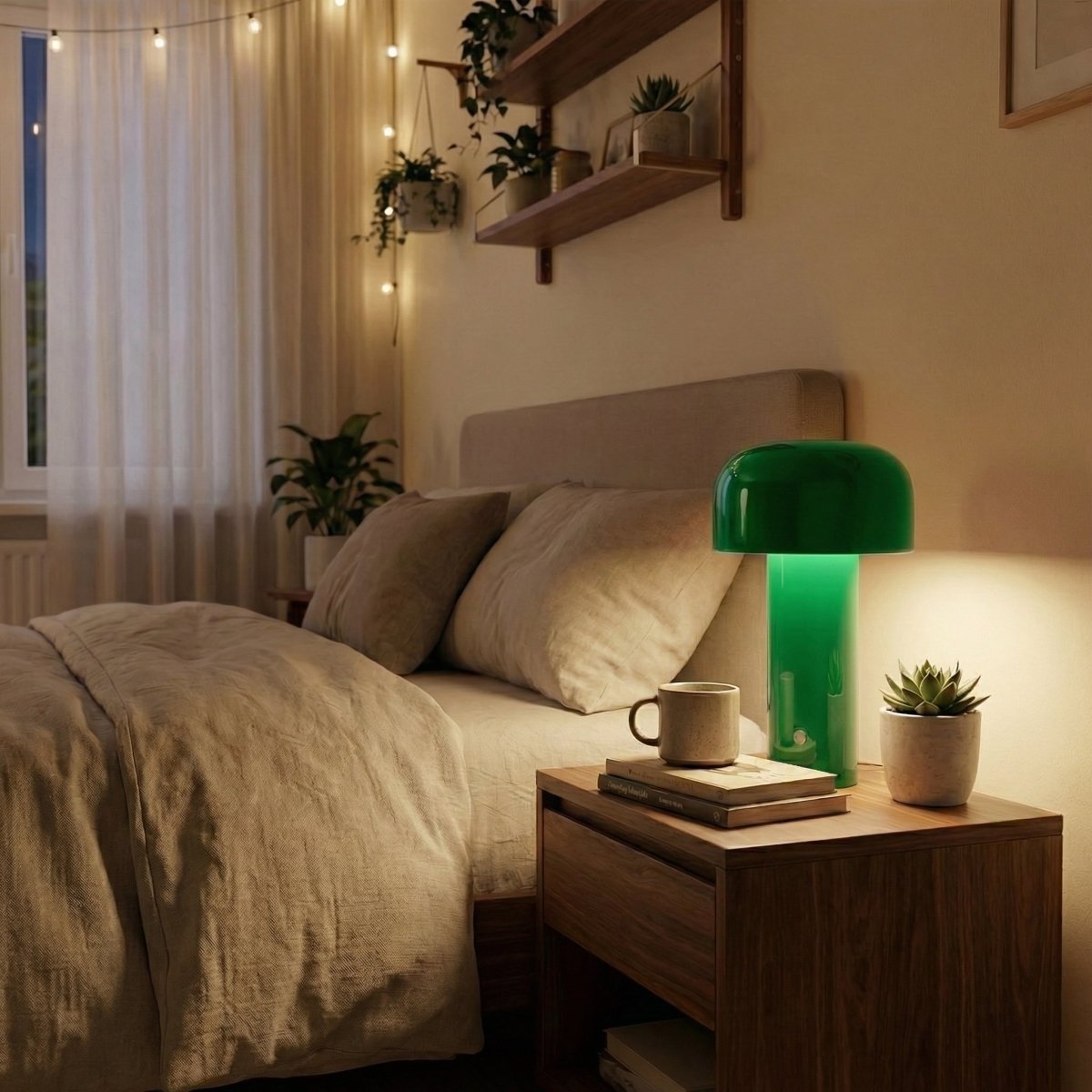 Candeeiro de Secretária com Cúpula em Forma de Cogumelo, Regulável ao Toque, Luz LED, Base de Metal de 12 Polegadas