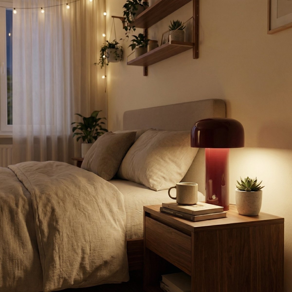 Candeeiro de Secretária com Cúpula em Forma de Cogumelo, Regulável ao Toque, Luz LED, Base de Metal de 12 Polegadas