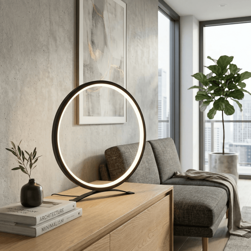 Lampe de table LED en forme d’anneau, halo lumineux alimenté par USB, design nordique 15 pouces