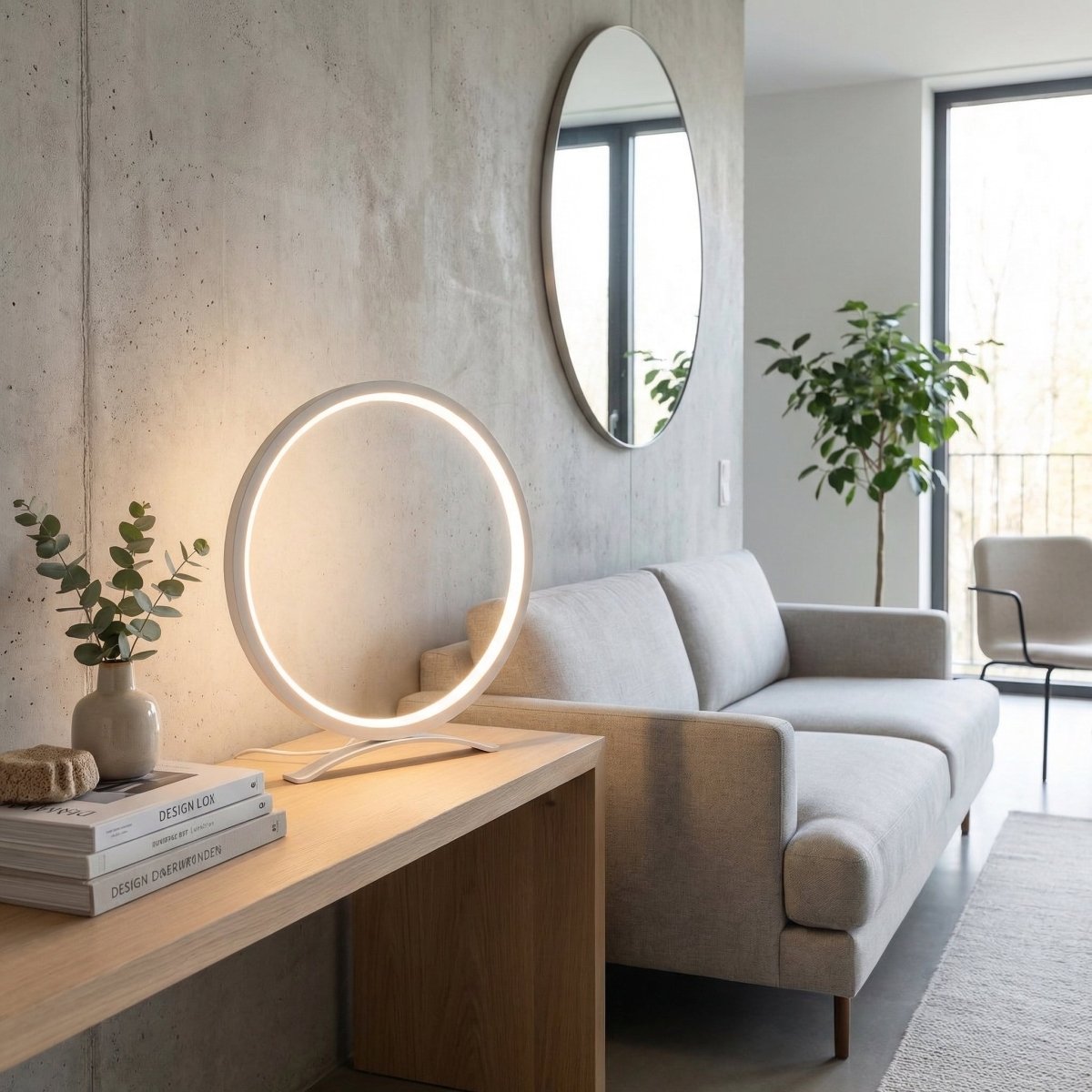 Lampe de table LED en forme d’anneau, halo lumineux alimenté par USB, design nordique 15 pouces