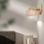Travertine Cylinder Wall Sconce, Wood Base, Minimalist LED Design