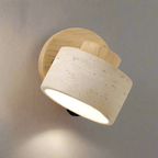 Travertine Cylinder Wall Sconce, Wood Base, Minimalist LED Design