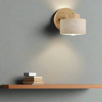Travertine Cylinder Wall Sconce, Wood Base, Minimalist LED Design