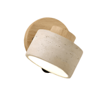 Travertine Cylinder Wall Sconce, Wood Base, Minimalist LED Design