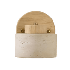 Travertine Cylinder Wall Sconce, Wood Base, Minimalist LED Design
