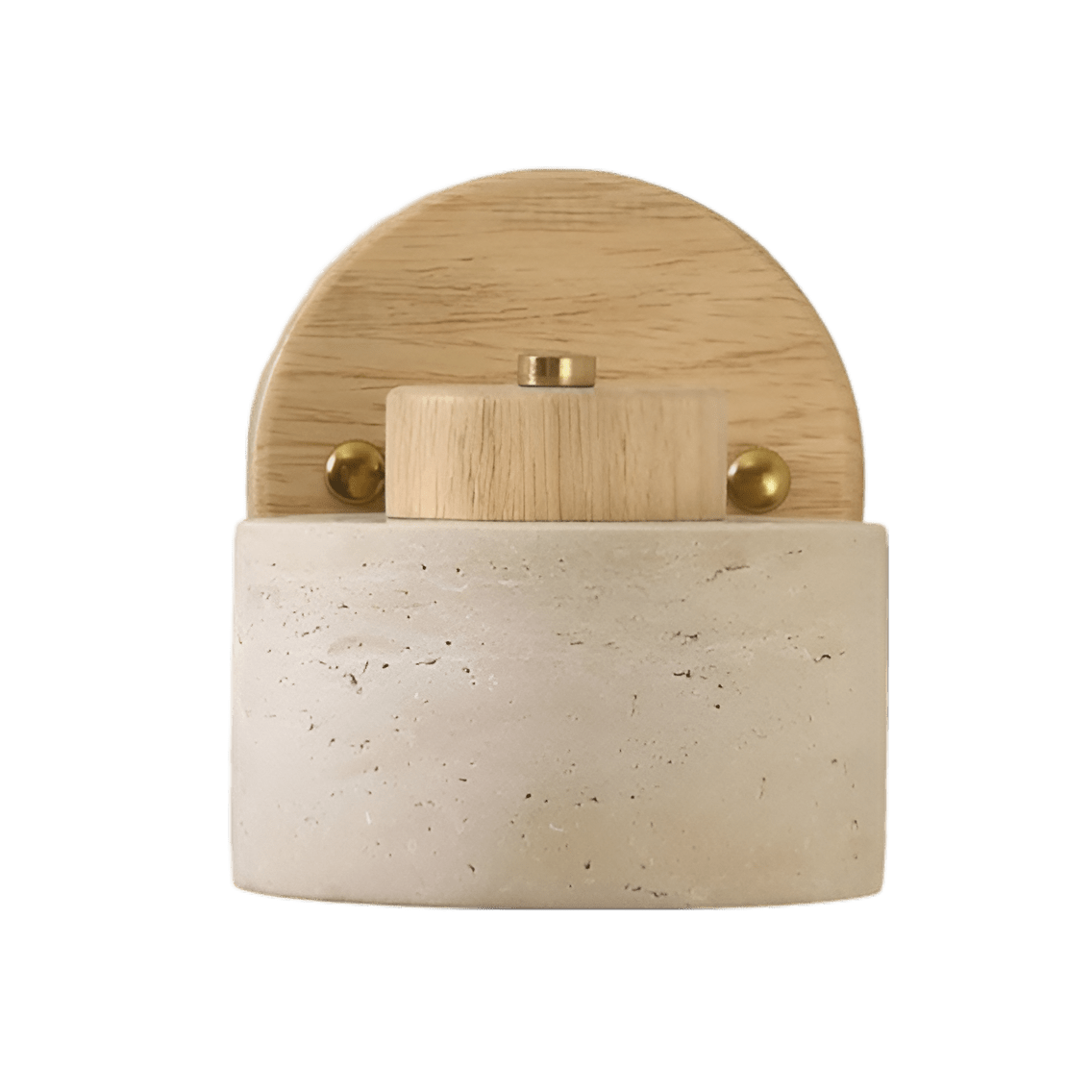 Travertine Cylinder Wall Sconce, Wood Base, Minimalist LED Design