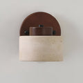 Travertine Cylinder Wall Sconce, Wood Base, Minimalist LED Design