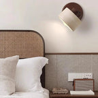 Travertine Cylinder Wall Sconce, Wood Base, Minimalist LED Design