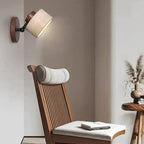 Travertine Cylinder Wall Sconce, Wood Base, Minimalist LED Design