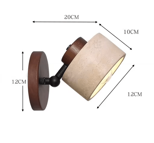 Travertine Cylinder Wall Sconce, Wood Base, Minimalist LED Design