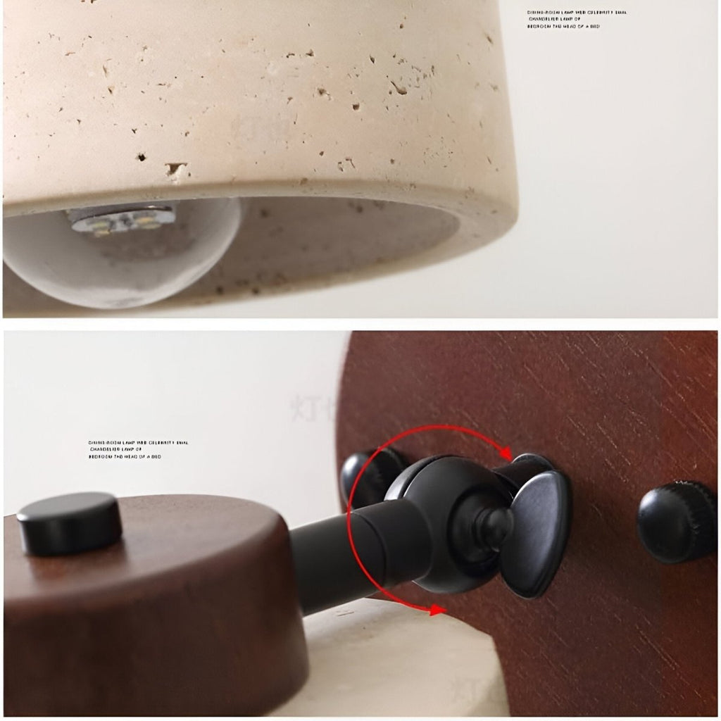 Travertine Cylinder Wall Sconce, Wood Base, Minimalist LED Design