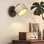 Travertine Cylinder Wall Sconce, Wood Base, Minimalist LED Design