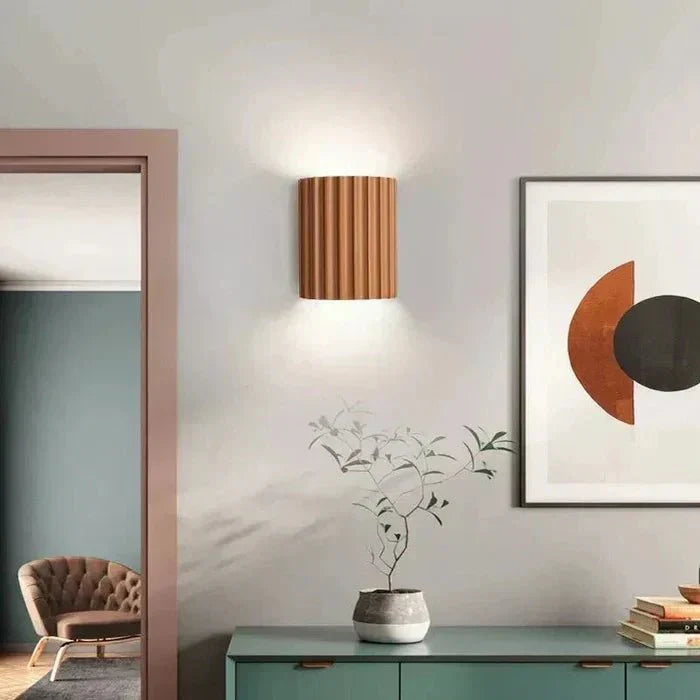 Resin Wall Sconce With Striped Texture, Tri-Color LED, Nordic Minimalist Style