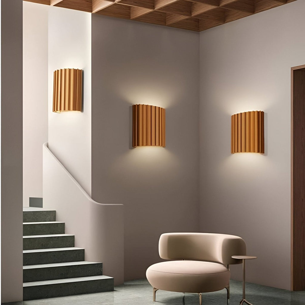 Resin Wall Sconce With Striped Texture, Tri-Color LED, Nordic Minimalist Style