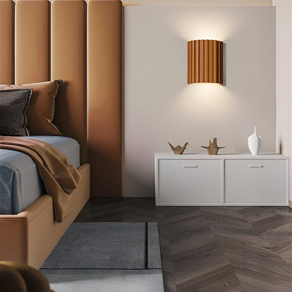 Resin Wall Sconce With Striped Texture, Tri-Color LED, Nordic Minimalist Style