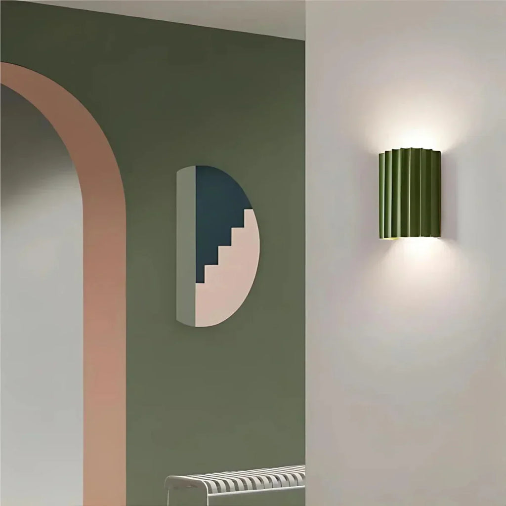 Resin Wall Sconce With Striped Texture, Tri-Color LED, Nordic Minimalist Style
