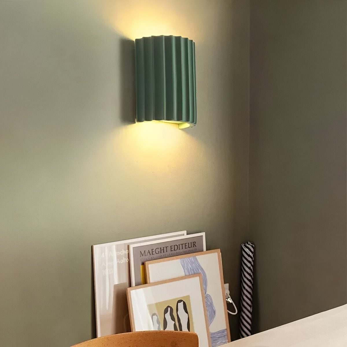 Resin Wall Sconce With Striped Texture, Tri-Color LED, Nordic Minimalist Style