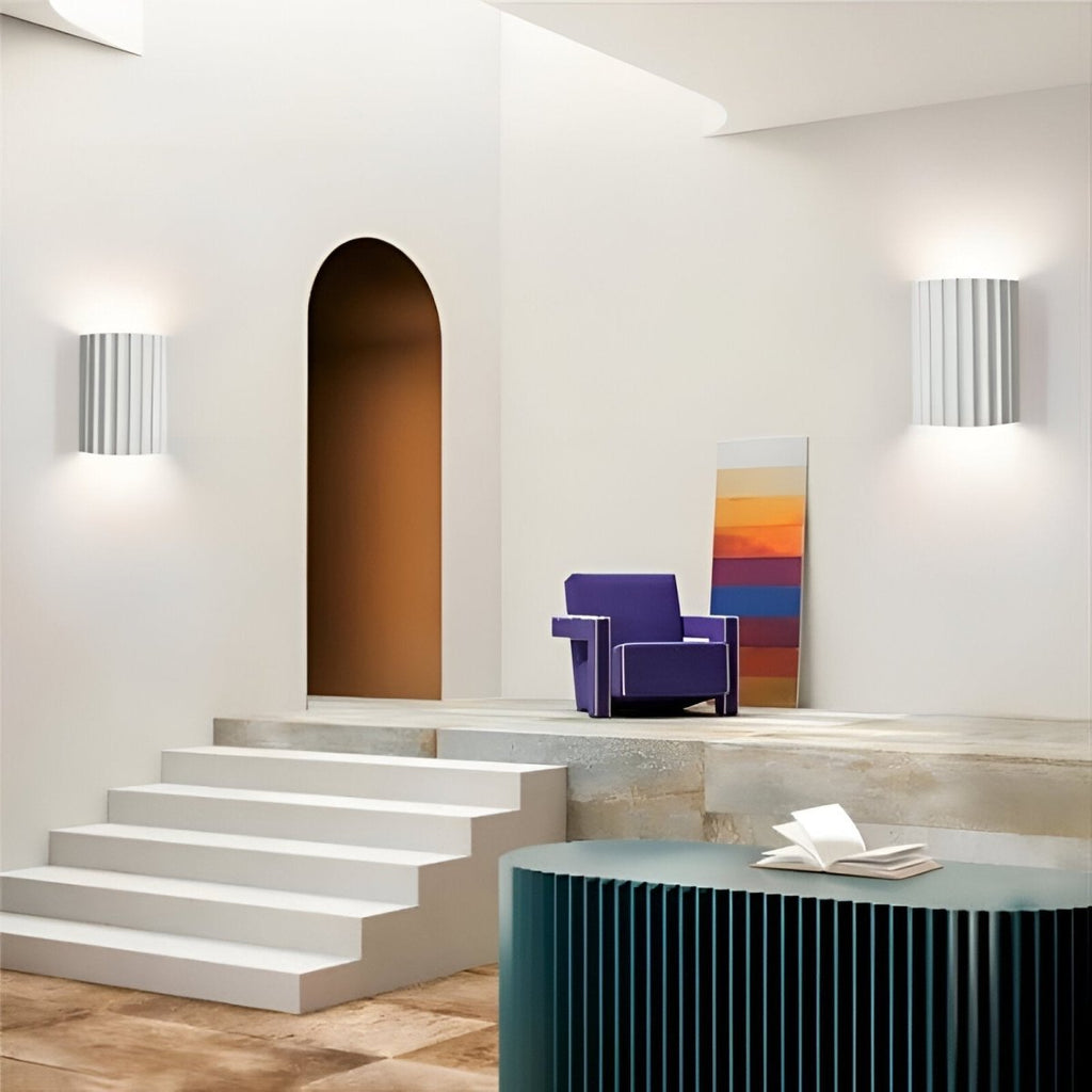 Resin Wall Sconce With Striped Texture, Tri-Color LED, Nordic Minimalist Style