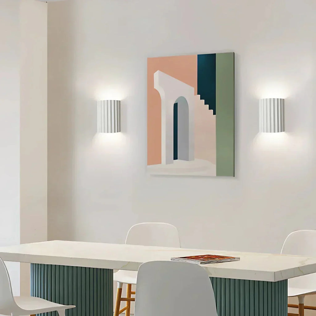Resin Wall Sconce With Striped Texture, Tri-Color LED, Nordic Minimalist Style