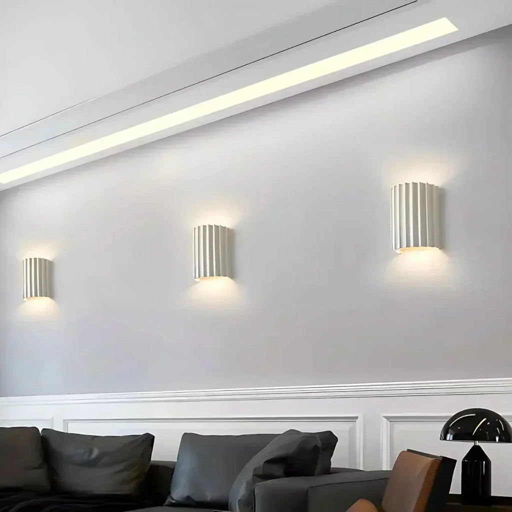 Resin Wall Sconce With Striped Texture, Tri-Color LED, Nordic Minimalist Style