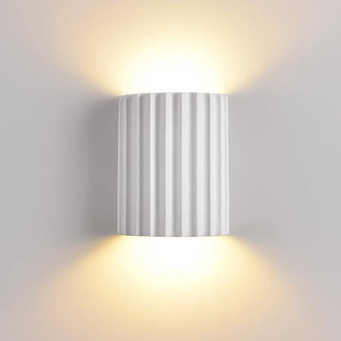 Resin Wall Sconce With Striped Texture, Tri-Color LED, Nordic Minimalist Style