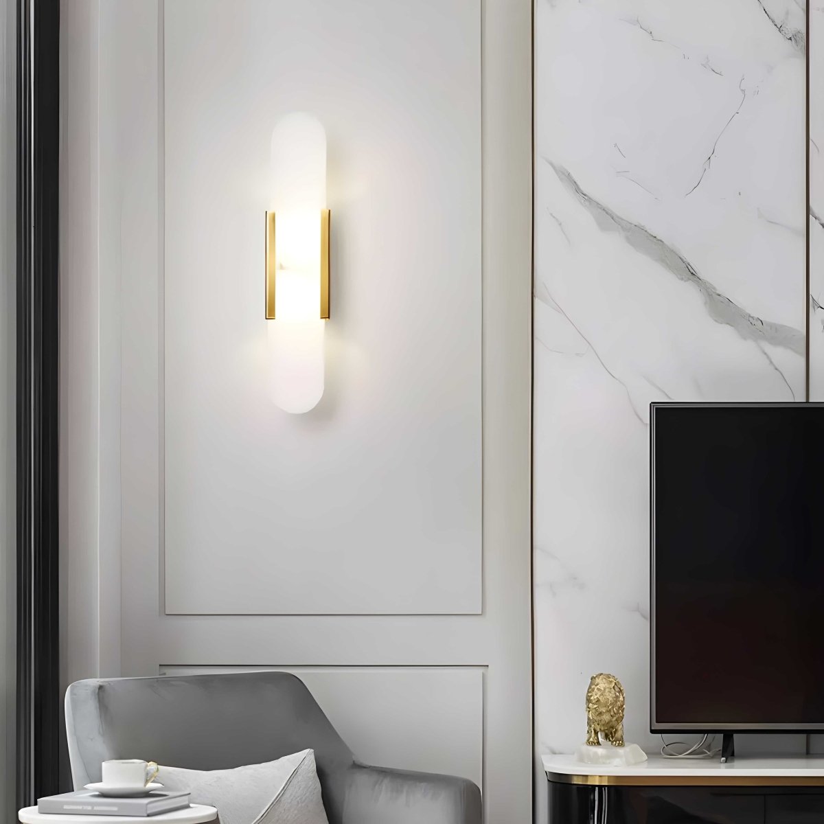 Alabaster Marble Wall Sconce, Iron-Framed LED Accent Light, Nordic Style