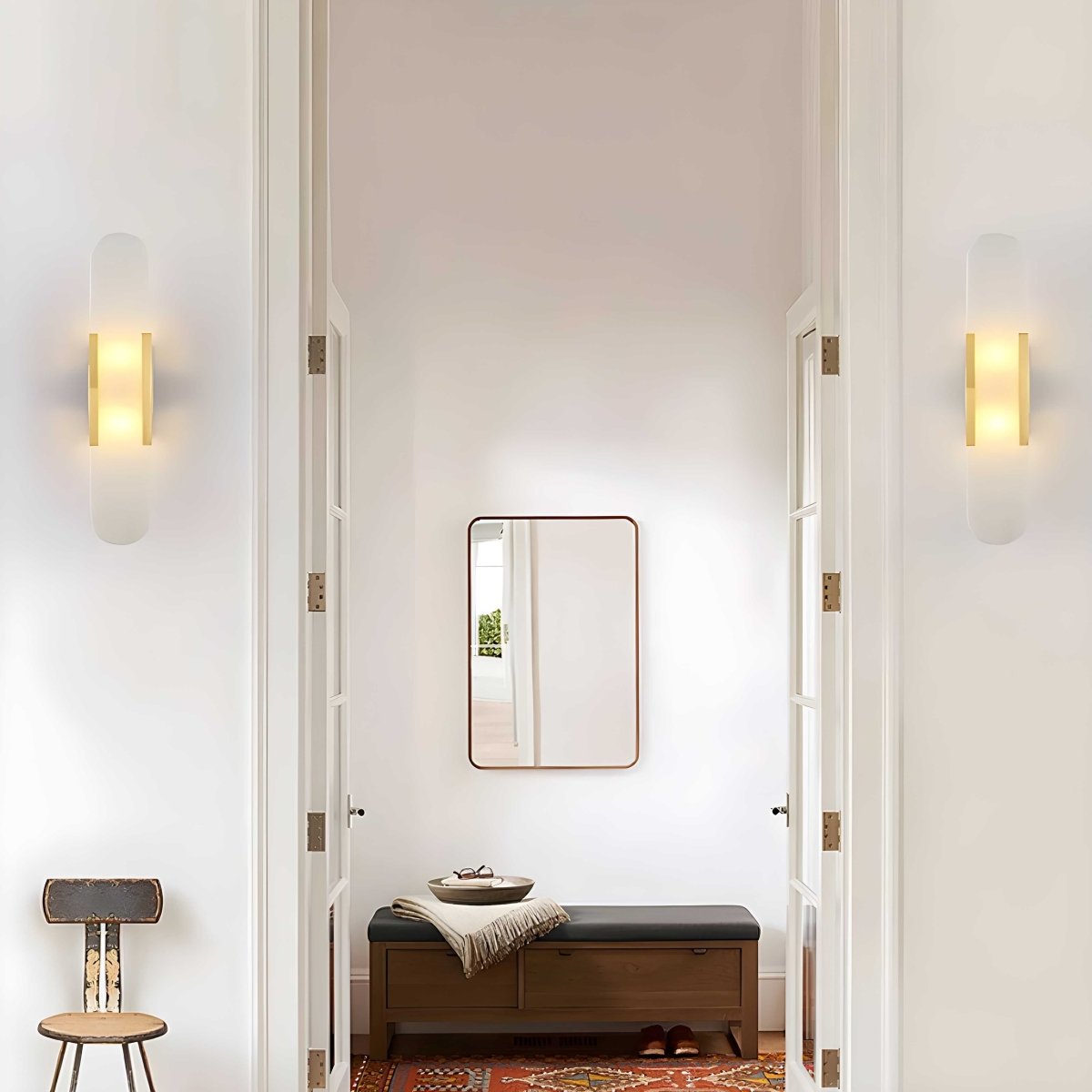 Alabaster Marble Wall Sconce, Iron-Framed LED Accent Light, Nordic Style
