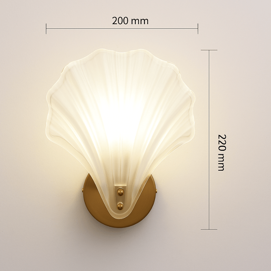 Applique murale en verre et laiton, abat-jour style coquillage, lumière LED unique