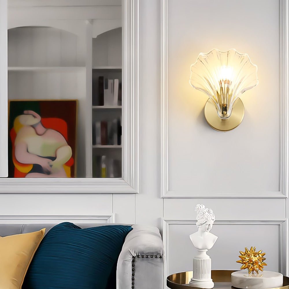 Applique murale en verre et laiton, abat-jour style coquillage, lumière LED unique