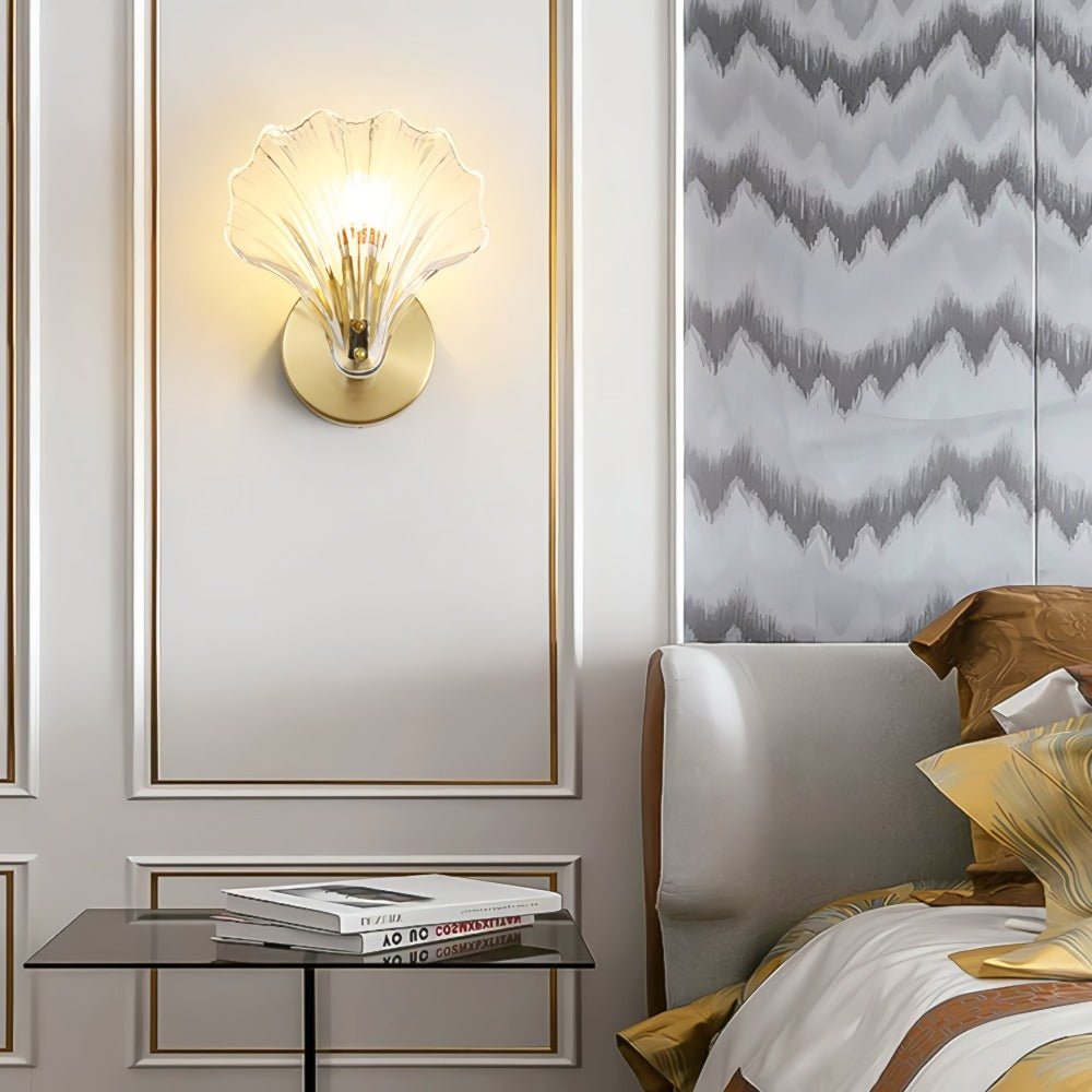 Applique murale en verre et laiton, abat-jour style coquillage, lumière LED unique