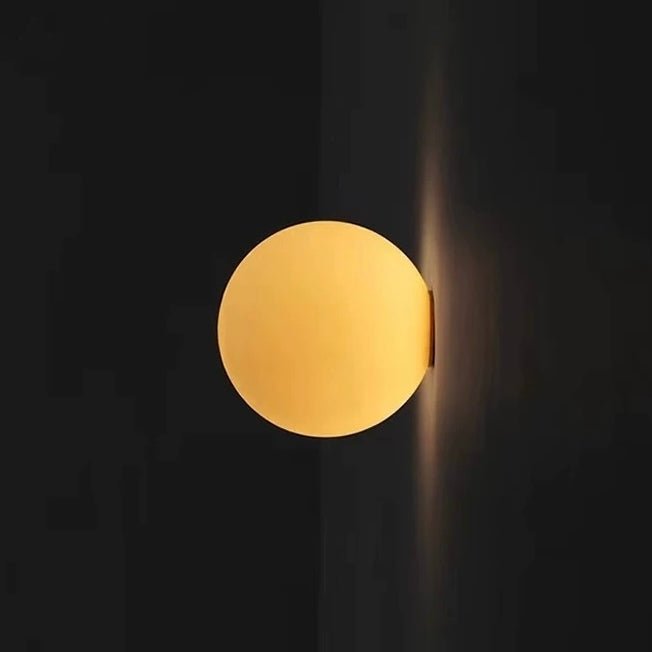 Round Frosted Glass Wall Light, Single-LED Globe Fixture, Metal Base