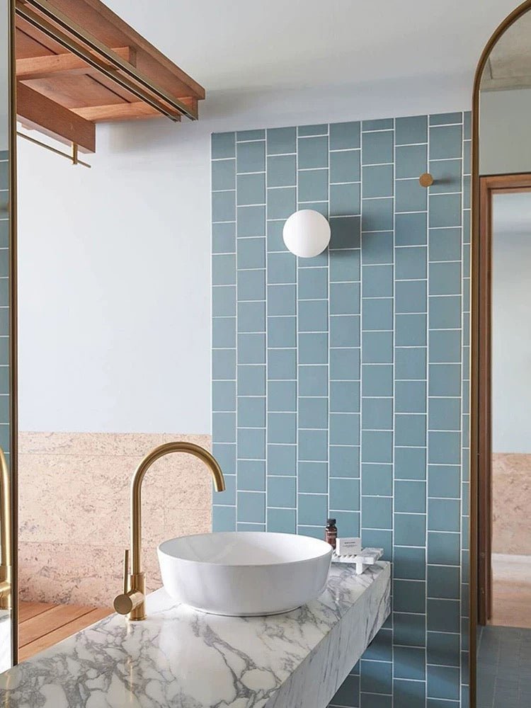 Round Frosted Glass Wall Light, Single-LED Globe Fixture, Metal Base