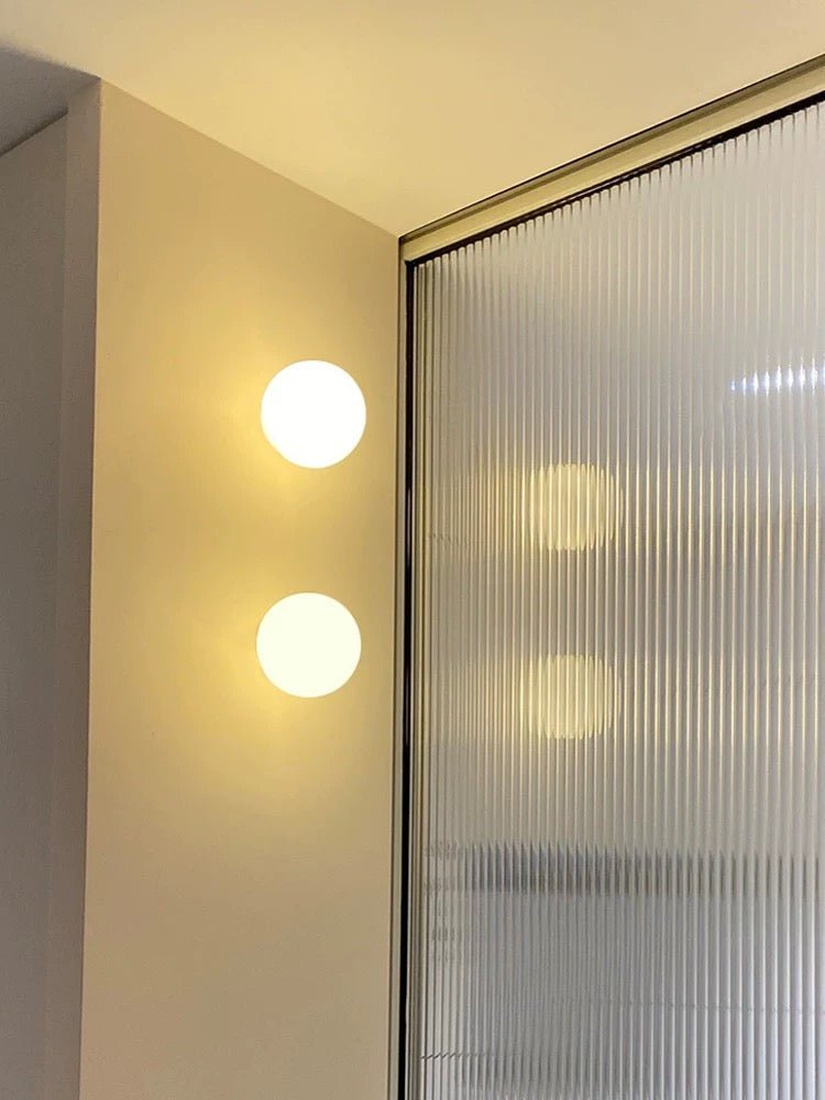 Round Frosted Glass Wall Light, Single-LED Globe Fixture, Metal Base