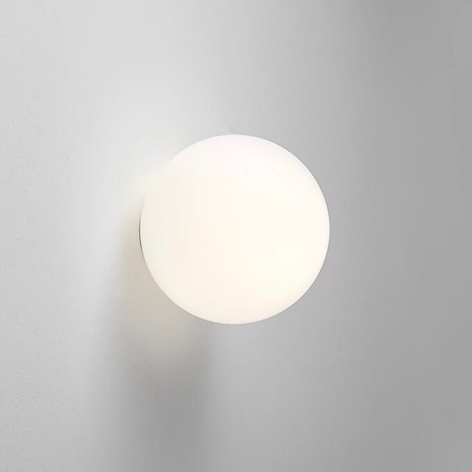 Round Frosted Glass Wall Light, Single-LED Globe Fixture, Metal Base